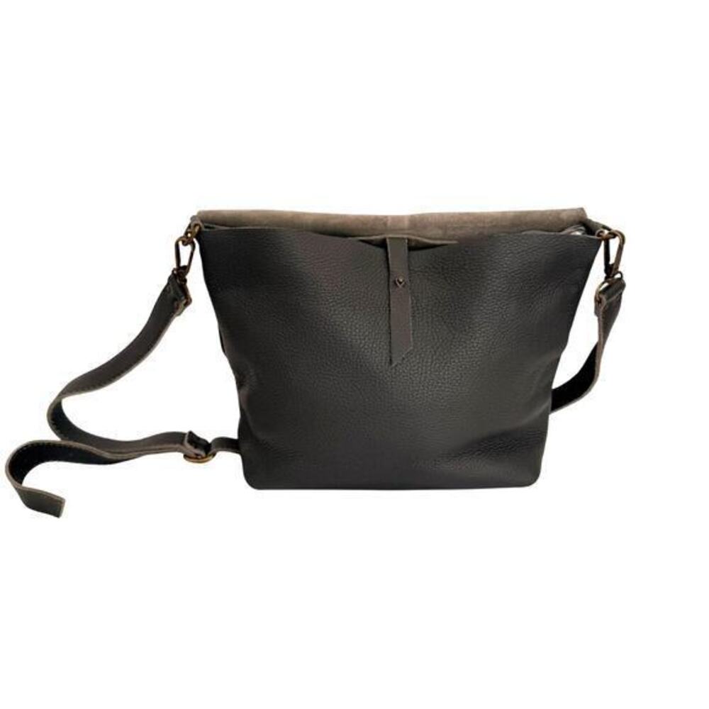 Calma Grey Pebbled Leather Crossbody Bag Handcrafted Casual Purse
